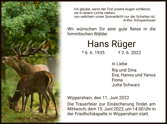 Traueranzeige von Hans Rüger von HZ