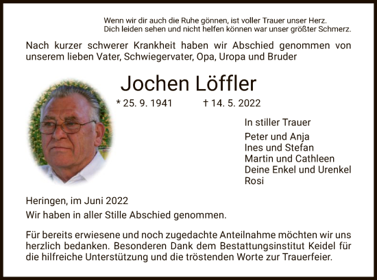 Traueranzeige von Jochen Löffler von HZ