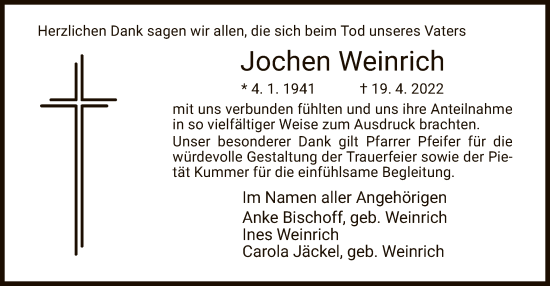 Traueranzeige von Jochen Weinrich von HZ