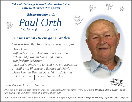 Traueranzeige von Paul Orth von HZ