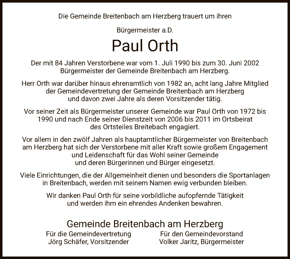 Traueranzeige für Paul Orth vom 18.06.2022 aus HZ
