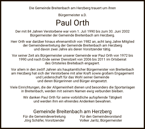 Traueranzeige von Paul Orth von HZ