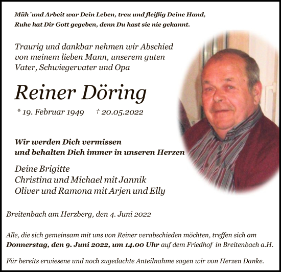 Traueranzeige von Reiner Döring von HZ