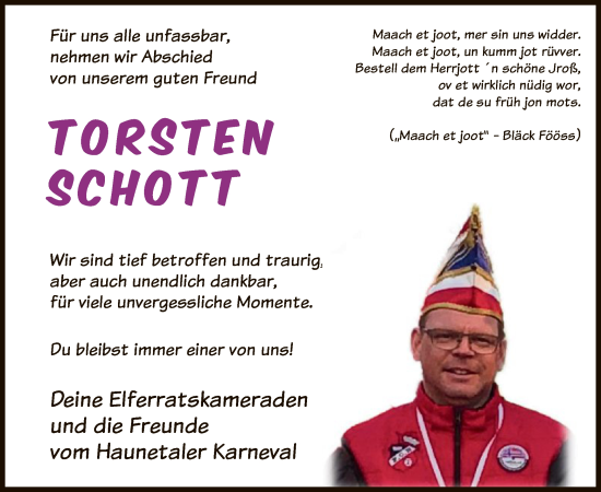 Traueranzeige von Torsten Schott von HZ