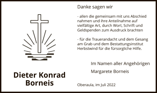 Traueranzeige von Dieter Konrad Borneis von HZ