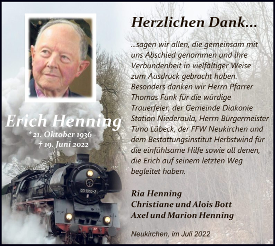 Traueranzeige von Erich Henning von HZ