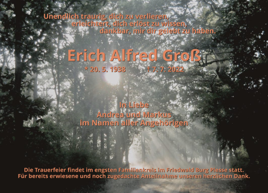 Traueranzeige von Erich Alfred Groß von HZ
