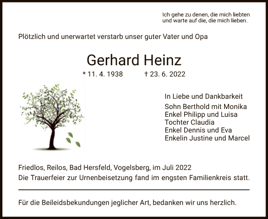 Traueranzeige von Gerhard Heinz von HZ