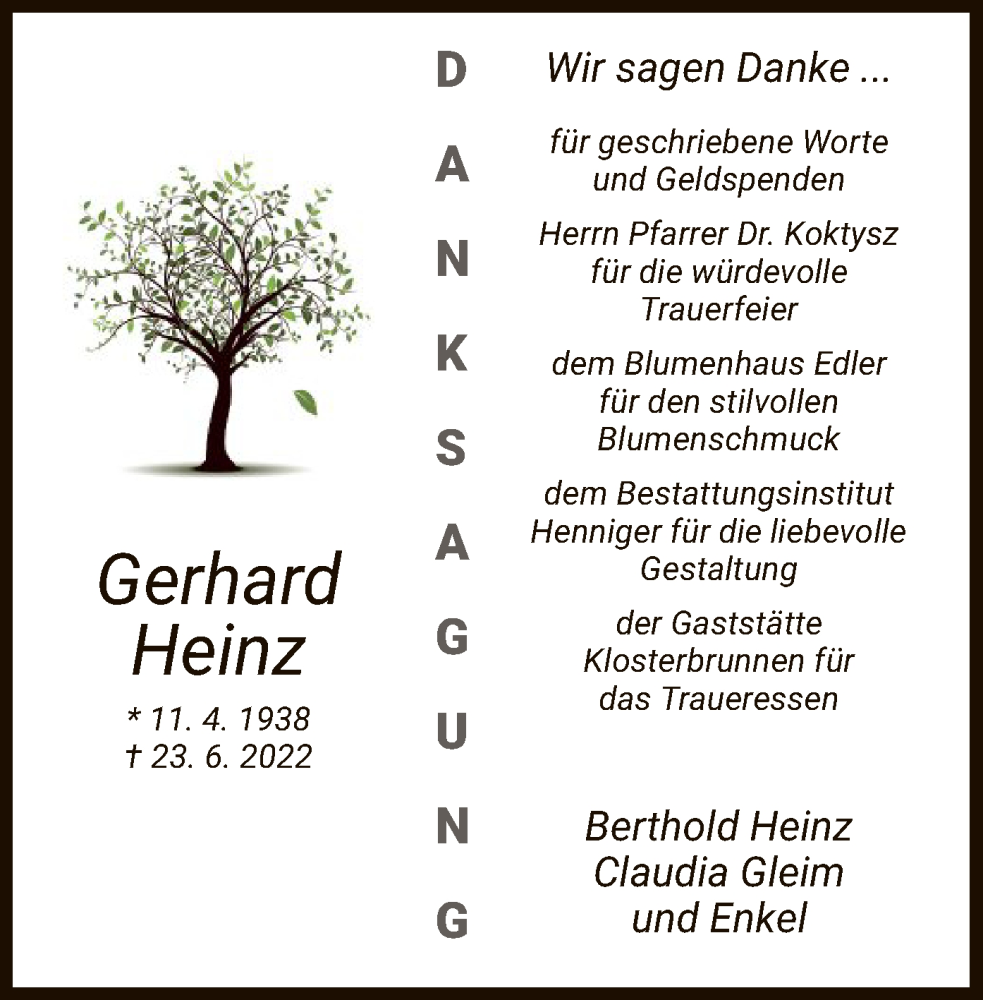  Traueranzeige für Gerhard Heinz vom 16.07.2022 aus HZ