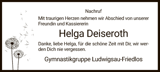 Traueranzeige von Helga Deiseroth von HZ