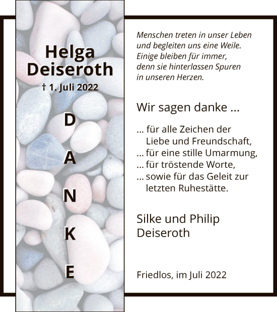 Traueranzeige von Helga Deiseroth von HZ