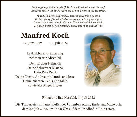 Traueranzeige von Manfred Koch von HZ