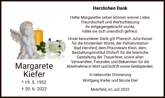 Traueranzeige von Margarete Kiefer von HZ