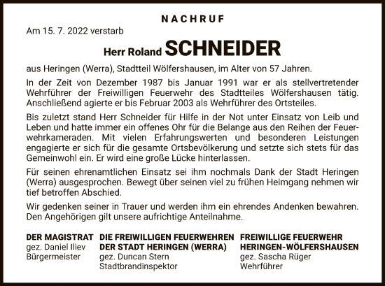 Traueranzeige von Roland Schneider von HZ