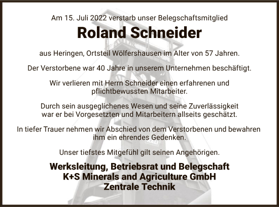 Traueranzeige von Roland Schneider von HZ