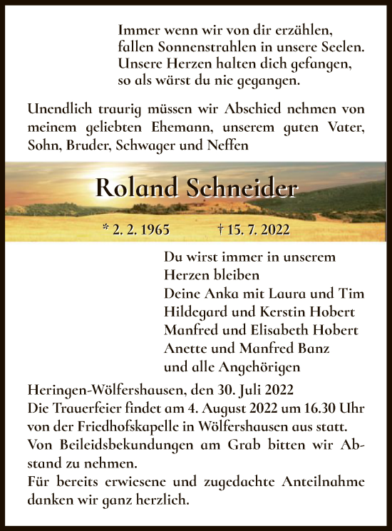 Traueranzeige von Roland Schneider von HZ