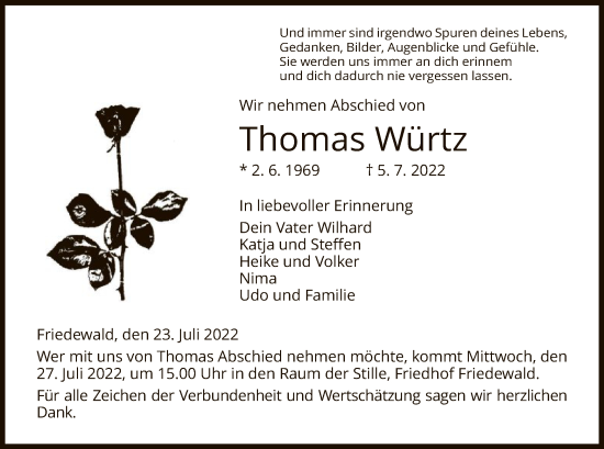 Traueranzeige von Thomas Würtz von HZ