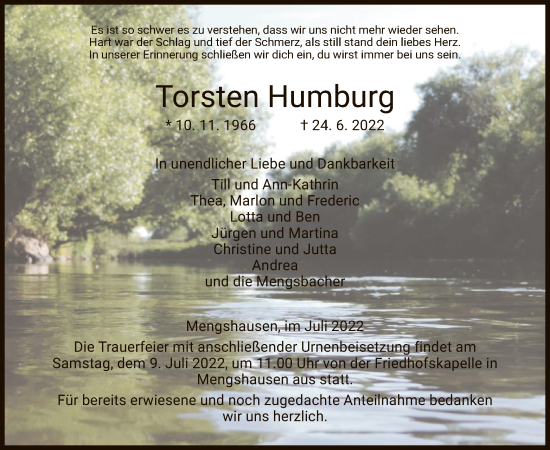 Traueranzeige von Torsten Humburg von HZ