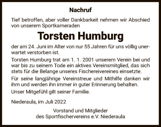 Traueranzeige von Torsten Humburg von HZ