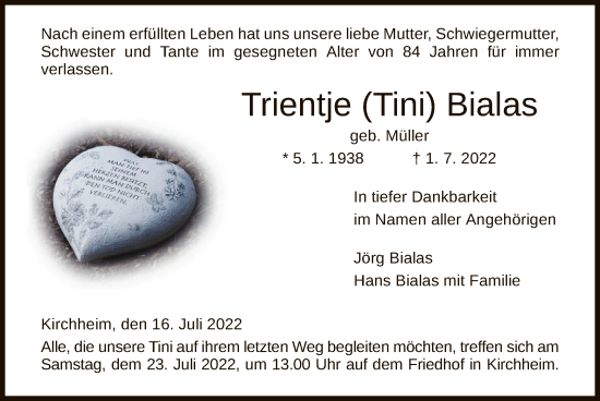 Traueranzeige von Trientje Bialas von HZ