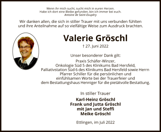 Traueranzeige von Valerie Gröschl von HZ