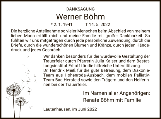 Traueranzeige von Werner Böhm von HZ