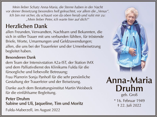 Traueranzeige von Anna-Maria Druhm von HZ