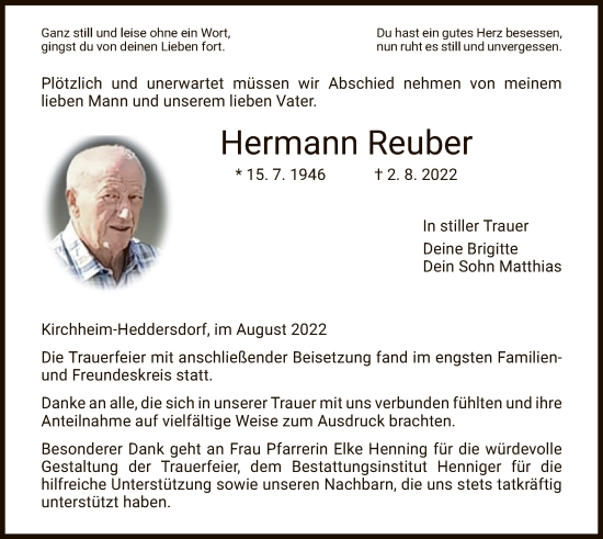 Traueranzeige von Hermann Reuber von HZ