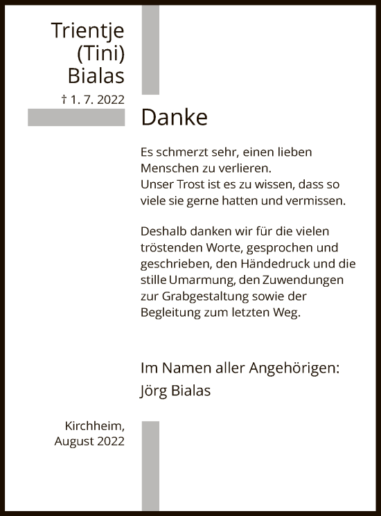 Traueranzeige von Trientje Bialas von HZ