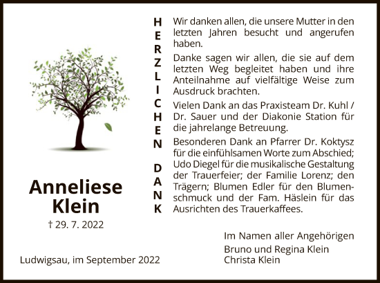 Traueranzeige von Anneliese Klein von HZ