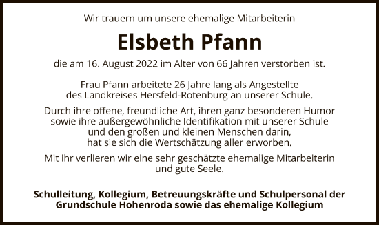 Traueranzeige von Elsbeth Pfann von HZ