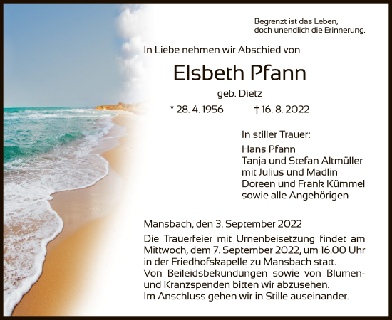 Traueranzeige von Elsbeth Pfann von HZ