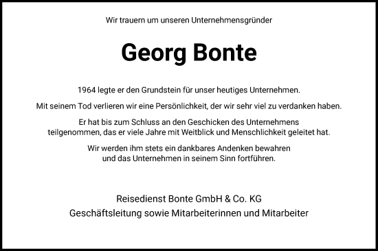 Traueranzeige von Georg Bonte von HNA