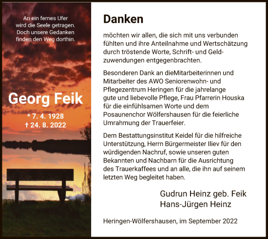 Traueranzeige von Georg Feik von HZ