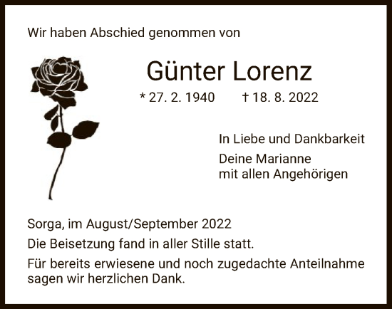 Traueranzeige von Günter Lorenz von HZ