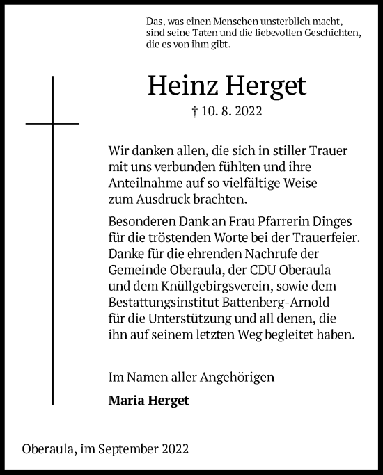 Traueranzeige von Heinz Herget von HNA