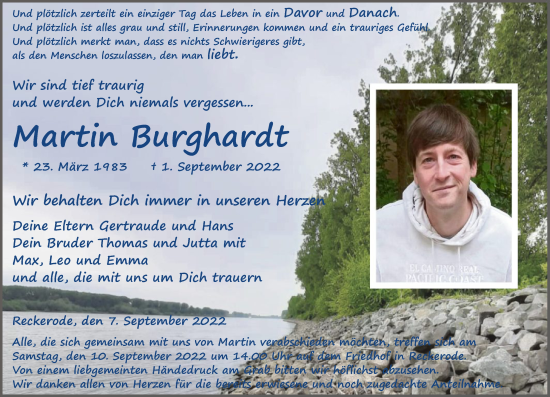 Traueranzeige von Martin Burghardt von HZ