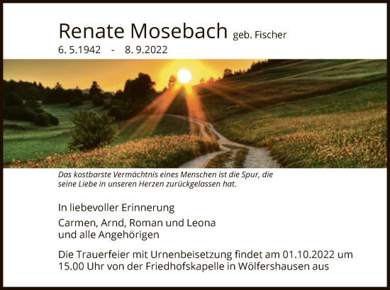 Traueranzeige von Renate Mosebach von HZ