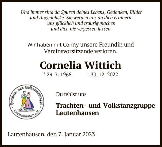 Traueranzeige von Cornelia Wittich von HZ