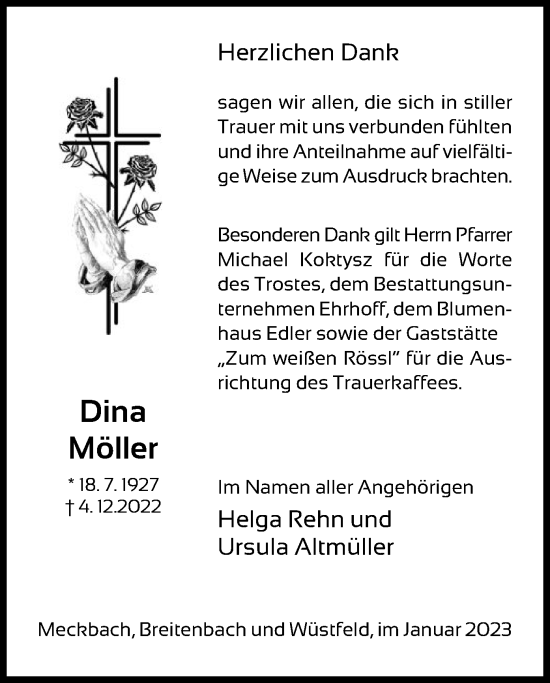 Traueranzeige von Dina Möller von HZ