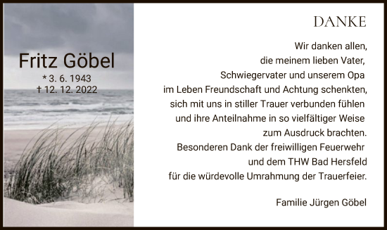 Traueranzeige von Fritz Göbel von HZ