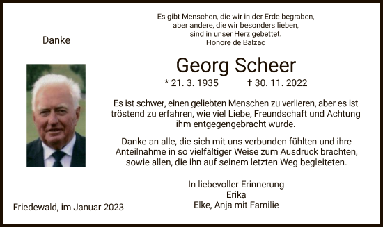 Traueranzeige von Georg Scheer von HZ