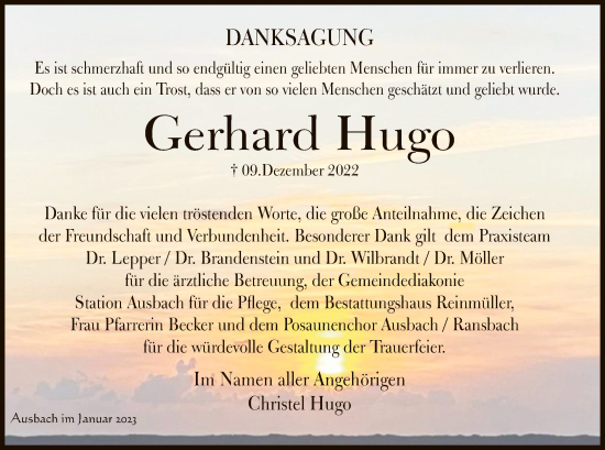 Traueranzeige von Gerhard Hugo von HZ