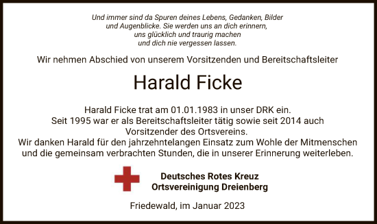 Traueranzeige von Harald Ficke von HZ