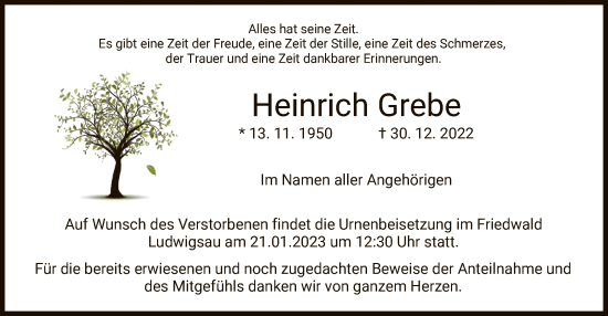 Traueranzeige von Heinrich Grebe von HZ