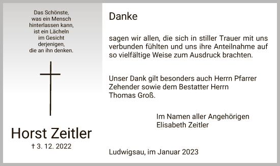 Traueranzeige von Horst Zeitler von HZ