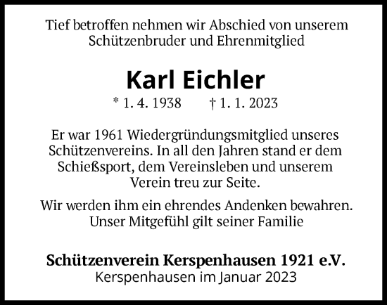 Traueranzeige von Karl Eichler von HZ