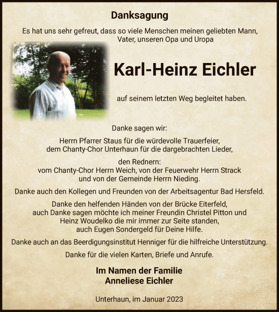 Traueranzeige von Karl-Heinz Eichler von HZ