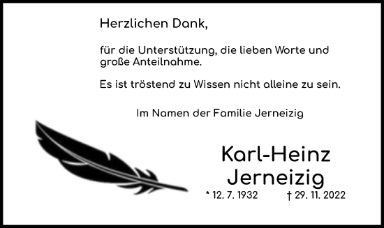 Traueranzeige von Karl-Heinz Jerneizig von HZ