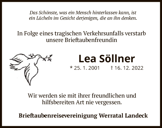 Traueranzeige von Lea Söllner von HZ